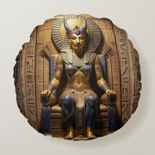 Almofada Redonda Sekhmet – Lion-Headed War Goddess (Frente)