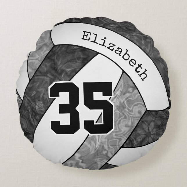 Almofada Redonda seleção de vôlei cinza negra (Frente)