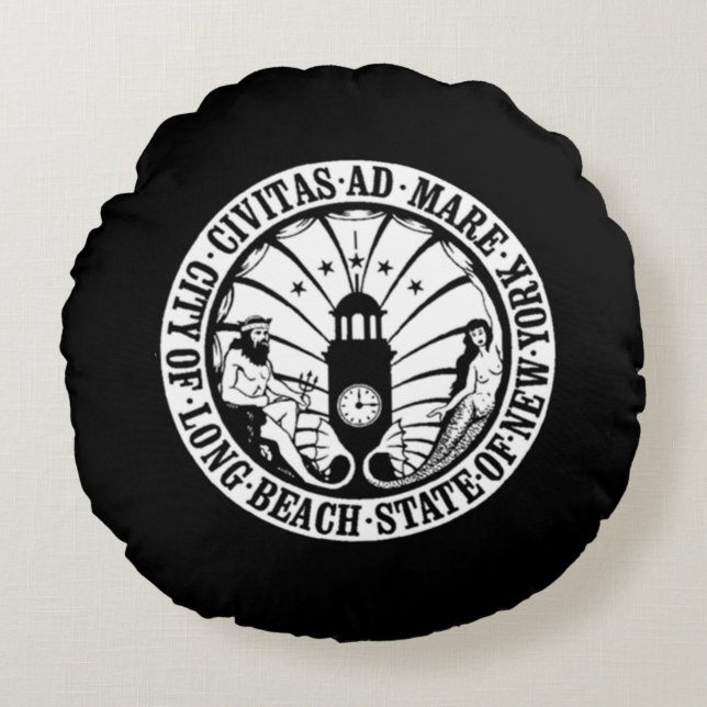 Almofada Redonda selo de Long Beach, Nova Iorque (Frente)