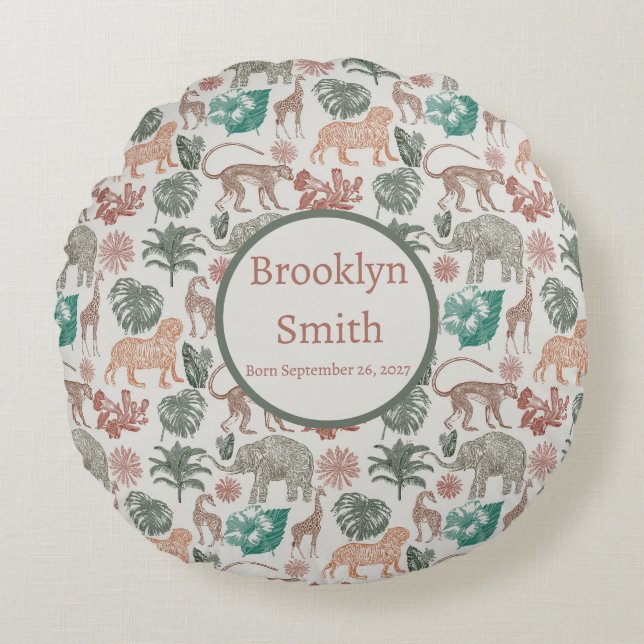 Almofada Redonda Selva de Boho Personalizada Safari (Frente)
