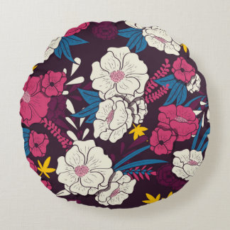 Almofada Redonda Selva floral com padrão de colheita de cobras, tro