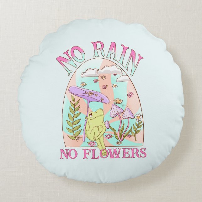 Almofada Redonda Sem Chuva, Sem Flores | Floral e Cogumelo Inspirad (Frente)