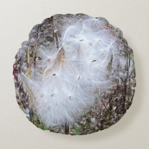 Almofada Redonda Sementes de Milkweed e Seda
