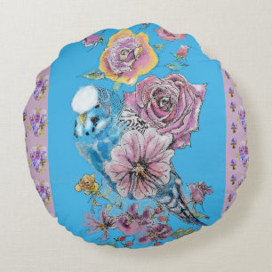 Almofada Redonda Senhora Floral Aquarela Papagaio