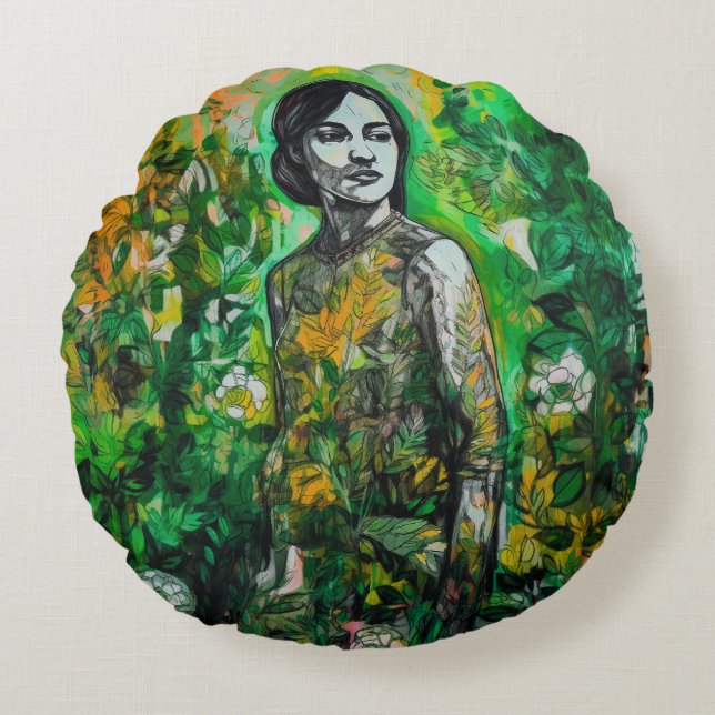 Almofada Redonda Senhora Misteriosa (Frente)