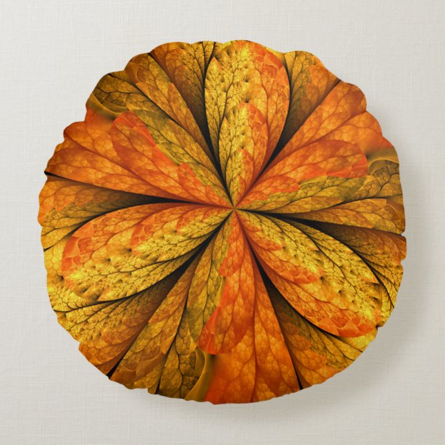 Almofada Redonda Sensação de outono, Flor Fractal Abstrato moderna (Frente)