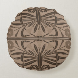 Almofada Redonda Sepia Brown Art Nouveau Travesseiro redondo