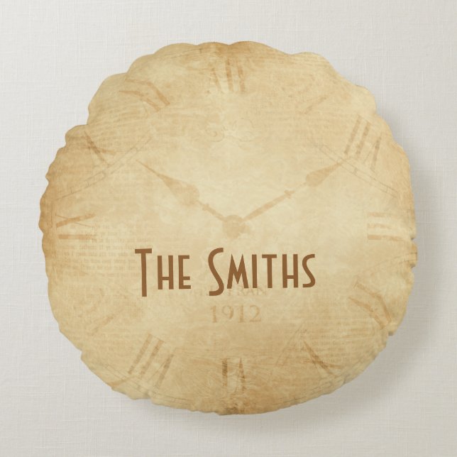 Almofada Redonda Sepia Clock Face Steampunk (Frente)