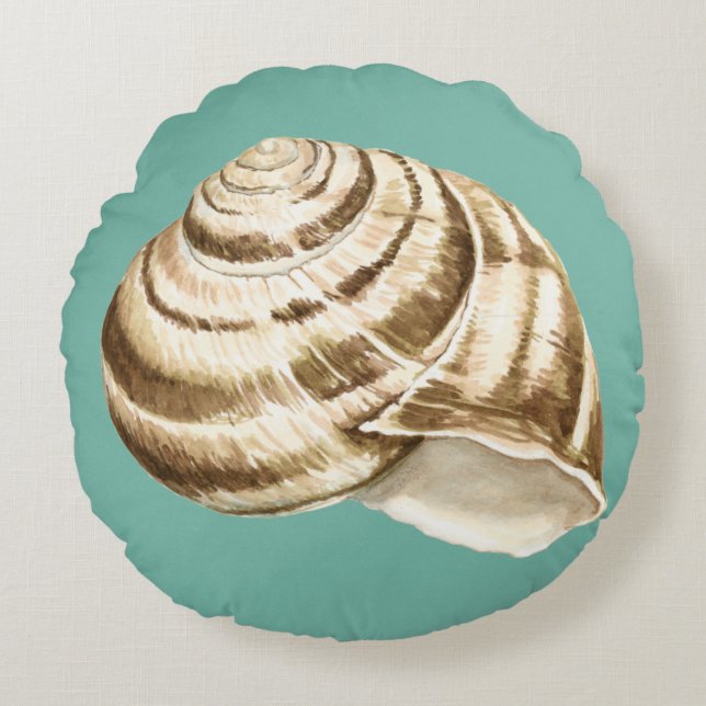 Almofada Redonda Sepia Striped Shell em Teal (Frente)