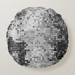 Almofada Redonda Sequências de Prata Metálicas Disco Glitter Arte d