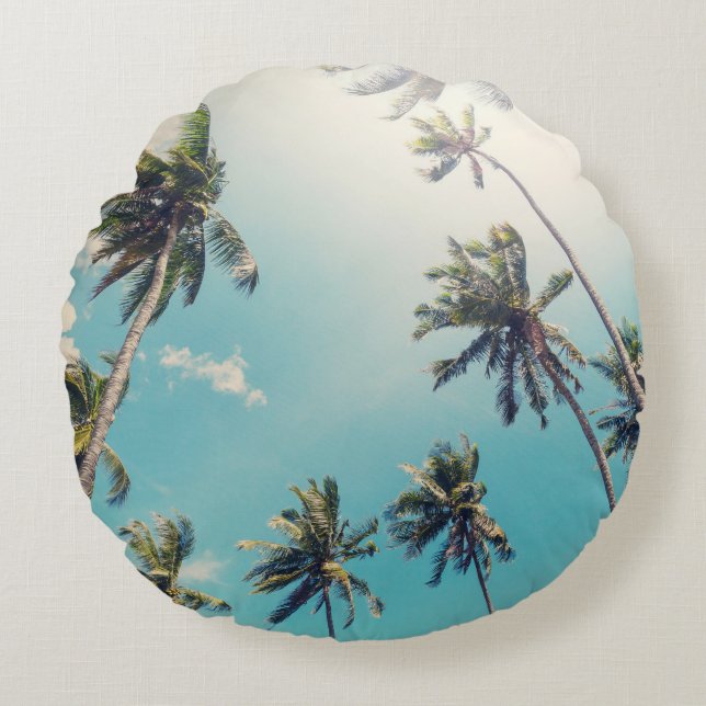Almofada Redonda Serenity Tropical Beach Landscape (Frente)