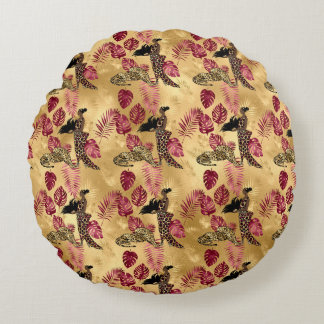 Almofada Redonda Série Burgundy e Gold Leopard Design 4