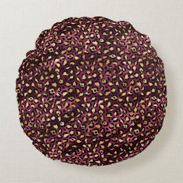 Almofada Redonda Série Leopard Burgundy e Dourada Design 1