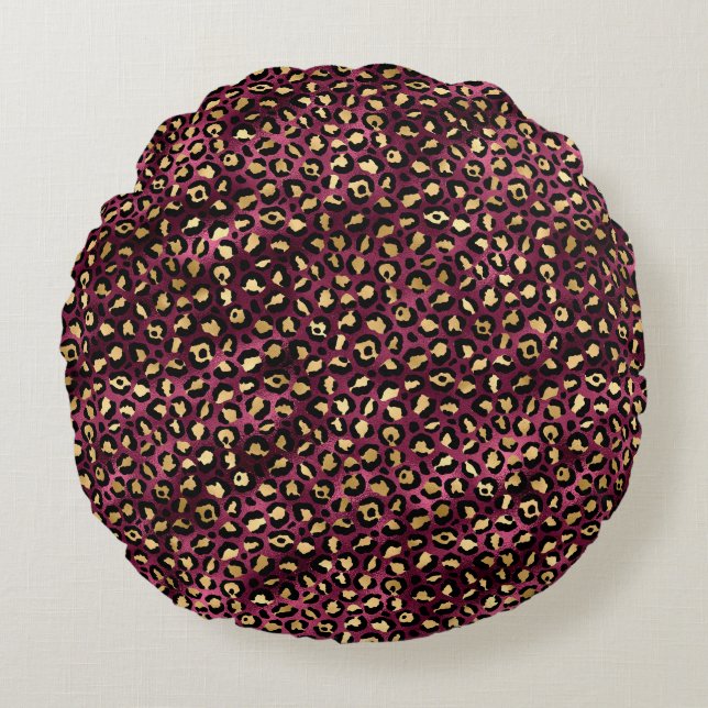 Almofada Redonda Série Leopard Burgundy e Dourada Design 1 (Frente)