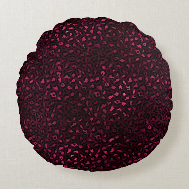 Almofada Redonda Série Leopard Burgundy e Dourada Design 3 (Frente)