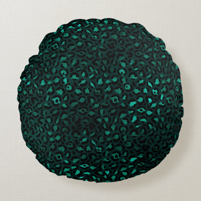 Almofada Redonda Série Teal e Gold Leopard Design 4  (Frente)