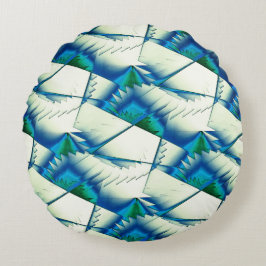 Almofada Redonda Serras verdes ou ziguezague sobre ciano intenso a