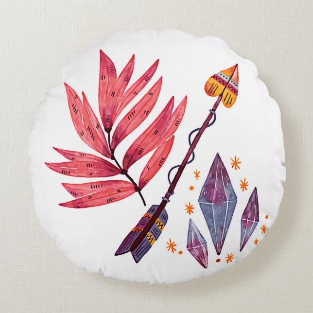 Almofada Redonda Seta de aquarela e diamantes (Frente)