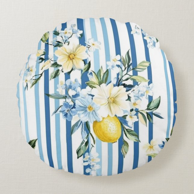 Almofada Redonda Shabby Chic Lemon Floral Series Design #1 (Frente)
