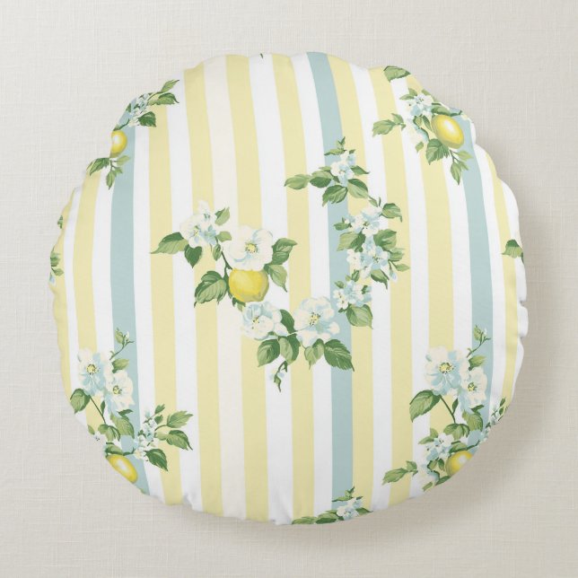 Almofada Redonda Shabby Chic Lemon Floral Series Design #11 (Frente)