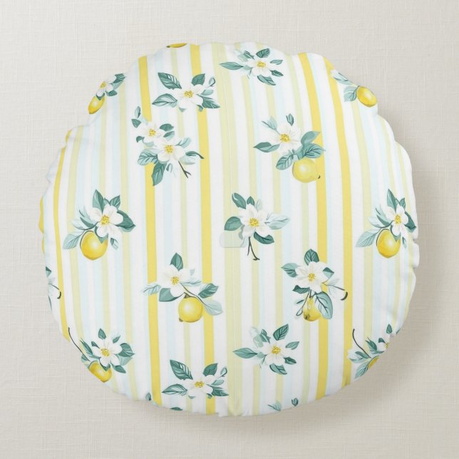 Almofada Redonda Shabby Chic Lemon Floral Series Design #12 (Frente)
