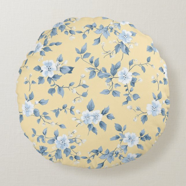 Almofada Redonda Shabby Chic Lemon Floral Series Design #7 (Frente)
