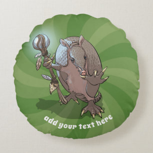 Almofada Redonda Shaman do tatu e desenhos animados místicos