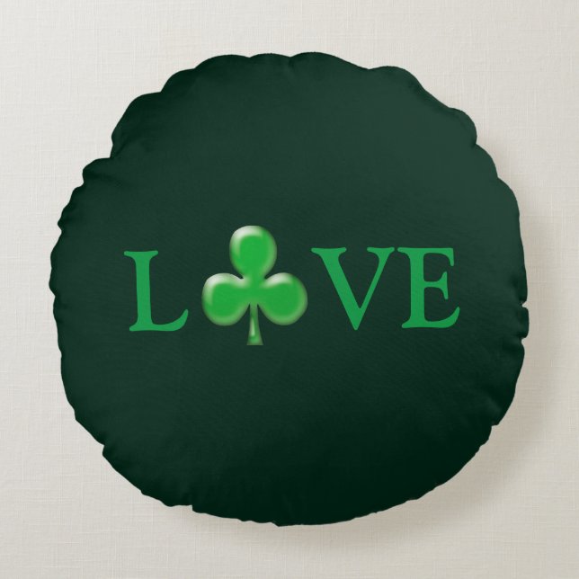 Almofada Redonda Shamrock Verde do Amor do Dia de São Patrick (Frente)