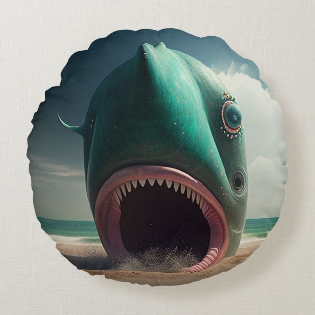 Almofada Redonda Shark sculpture on the beach (Frente)