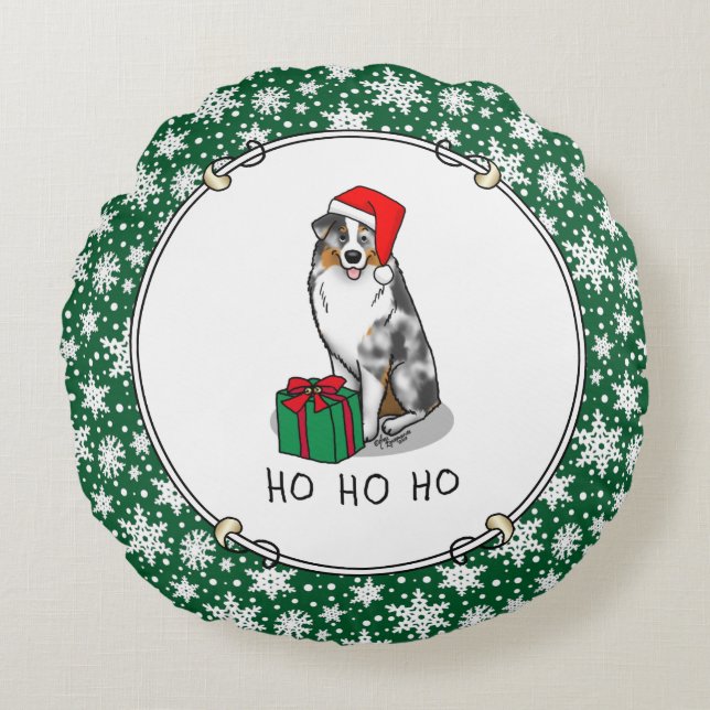 Almofada Redonda Shepherd australiano de Natal (bronzeado azul de m (Frente)