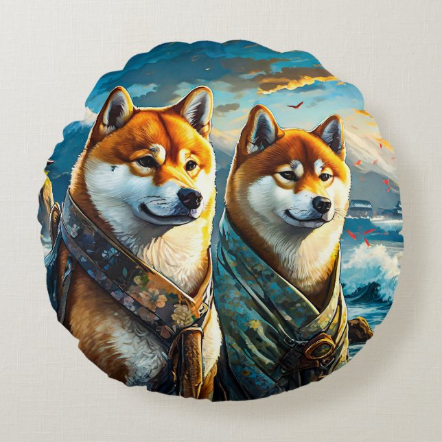 Almofada Redonda Shiba Inu Por Design da margem por Rich AMeN Gill (Frente)