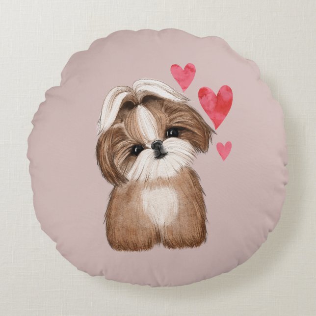 Almofada Redonda Shih Tzu Personalizado com Nome Ano (Frente)