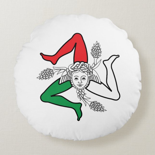 Almofada Redonda Sicilian Trinacria Medusa Design (Frente)