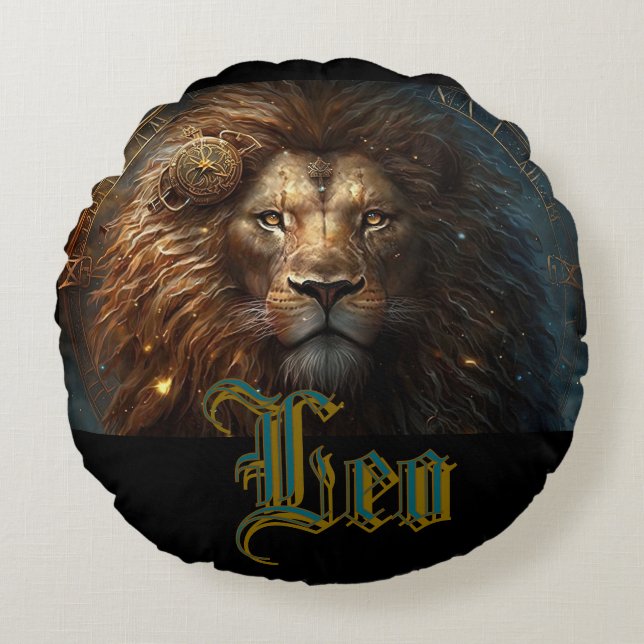 Almofada Redonda Signo Zodiacal de Leão (Frente)