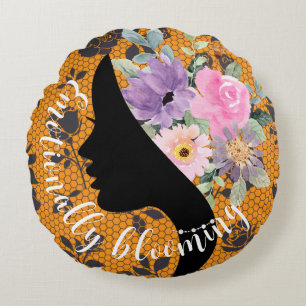 Almofada Redonda Silhueta Chic Elegante Flores Românticas Gráfico