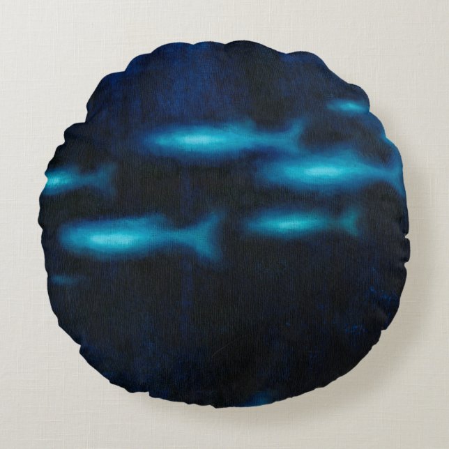 Almofada Redonda Silhuetas de Peixes Translúcidos (Frente)