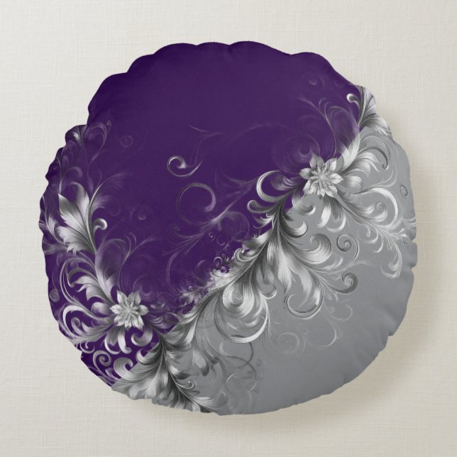 Almofada Redonda Silver Accents and Elegant Purple (Frente)
