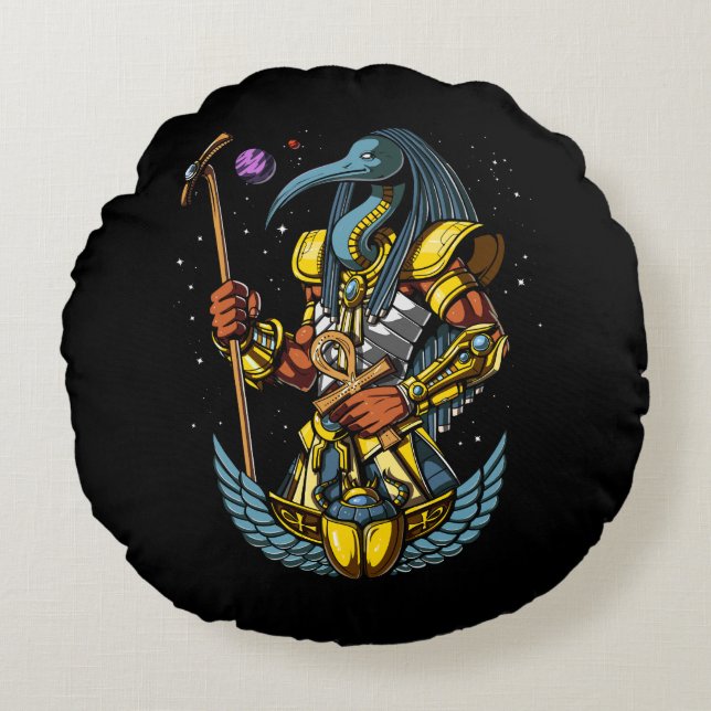 Almofada Redonda Símbolo antigo do Deus Egípcio Ankh Scarab (Frente)