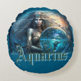 Almofada Redonda Símbolo Aquarius Zodiac