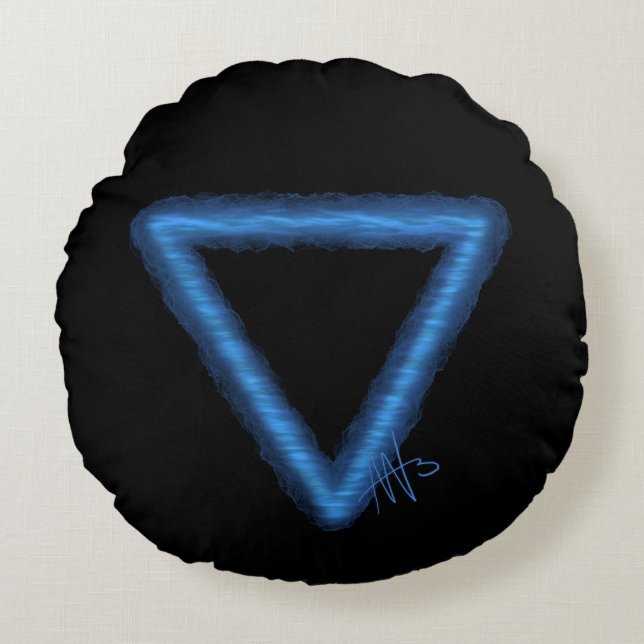 Almofada Redonda Símbolo de Alquimia de Elemento de Água ondulada (Frente)