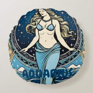 Almofada Redonda Símbolo de Astrologia Aquarius
