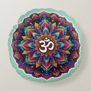 Almofada Redonda Símbolo de Om Indiano num belo design de mandala