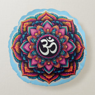 Almofada Redonda Símbolo de Om Indiano num design de mandala colori