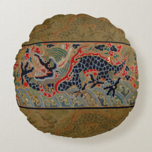 Almofada Redonda Símbolo Dragão Chinês Antiquado Asiático