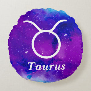 Almofada Redonda Símbolo Taurus Nebulula Espacial Azul Roxo