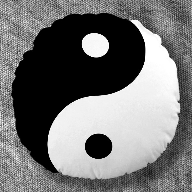 Almofada Redonda Símbolo Zen yin-yang branco-negro (Criador carregado)