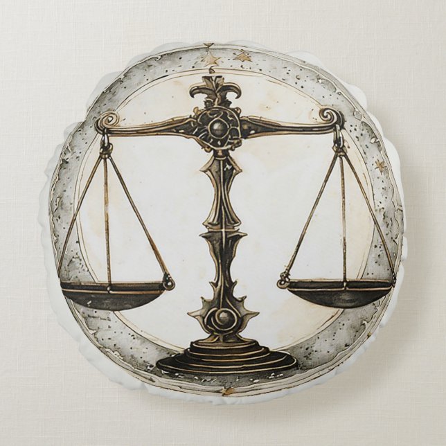 Almofada Redonda Símbolo Zodiac Libra Elegante (Frente)