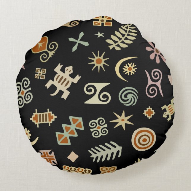 Almofada Redonda Símbolos Africanos Adinkra (Verso)