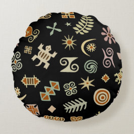 Almofada Redonda Símbolos Africanos Adinkra
