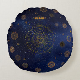 Almofada Redonda Símbolos mágicos da proteção Mandala Pagan Witch